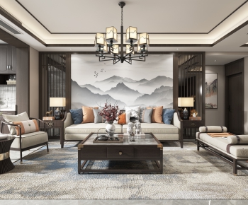 New Chinese Style A Living Room-ID:640873919