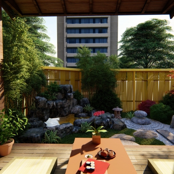 日式阳台庭院花园设计-ID:101660976