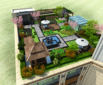 新中式建筑外观屋顶花园-ID:932398085
