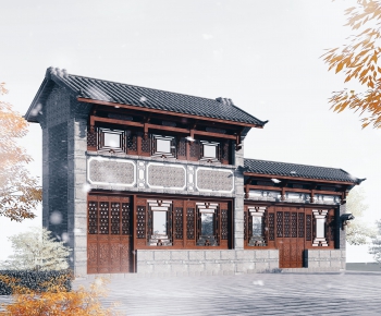 新中式青瓦白墙青砖古建筑-ID:503946073