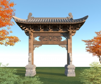 中式古建筑木结构牌坊-ID:981512073