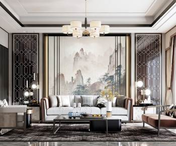 New Chinese Style A Living Room-ID:666148909