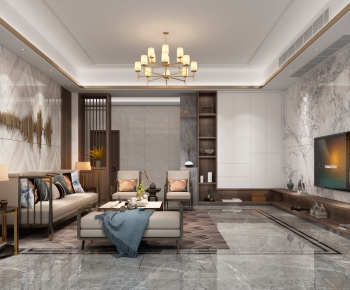 New Chinese Style A Living Room-ID:666822913