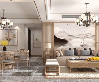 New Chinese Style A Living Room-ID:986421113