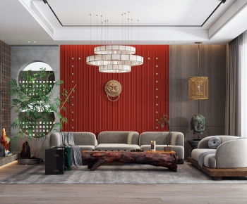 New Chinese Style A Living Room-ID:741082916