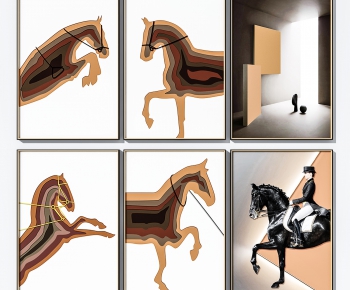 现代骑马装饰挂画组合-ID:548350881