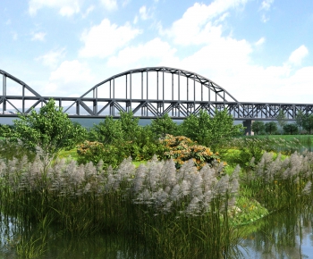 现代铁桥 芦苇公园景观-ID:468312036
