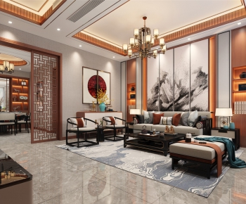 New Chinese Style A Living Room-ID:703284037