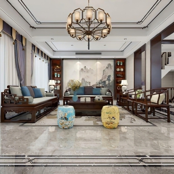 New Chinese Style A Living Room-ID:910624035