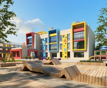 现代幼儿园教学楼建筑外观-ID:582420885