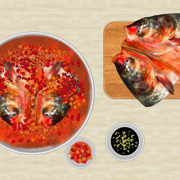 现代剁椒鱼头姜，葱，蒜-ID:669477941