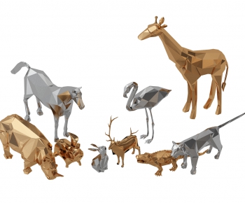 现代抽象河马鳄鱼鹿马动物雕塑摆件-ID:658868073
