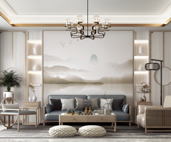 New Chinese Style A Living Room-ID:619106052
