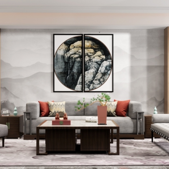 New Chinese Style A Living Room-ID:985308896