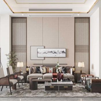New Chinese Style A Living Room-ID:651878128