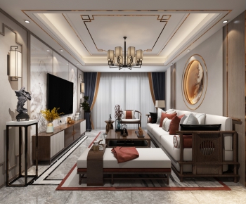 New Chinese Style A Living Room-ID:891430493