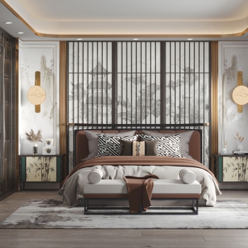 New Chinese Style Bedroom-ID:695115098
