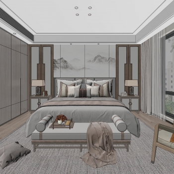 New Chinese Style Bedroom-ID:999610905