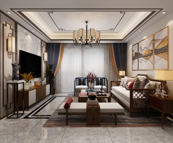 New Chinese Style A Living Room-ID:976208937