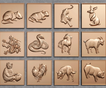 新中式十二生肖动物铜质浮雕-ID:614710091
