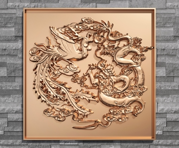 新中式龙凤呈祥铜质雕刻浮雕-ID:975377087
