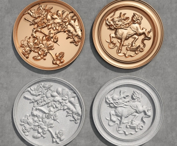 新中式圆形石膏铜质浮雕-ID:963413954