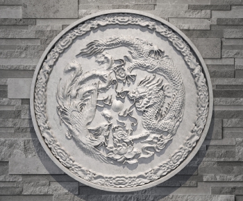 新中式圆形龙凤和鸣石刻雕刻浮雕-ID:377058986