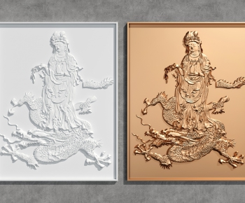新中式观音石膏铜质浮雕-ID:307173974