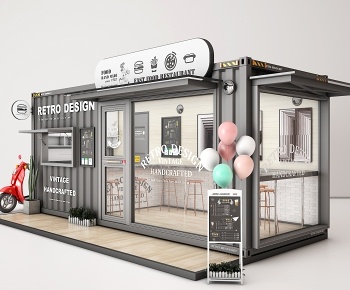 工业风集装箱奶茶店门面门头3D模型