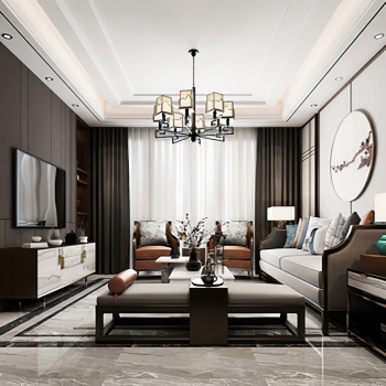 New Chinese Style A Living Room-ID:791253093