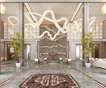现代酒店会所大堂大厅3D模型