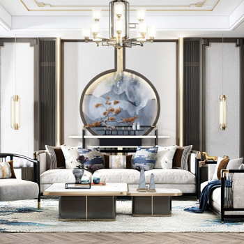 New Chinese Style A Living Room-ID:350604069