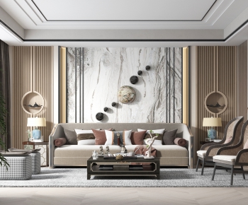 New Chinese Style A Living Room-ID:999140776