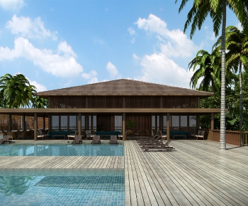 新中式度假村建筑外观游泳池-ID:986087083