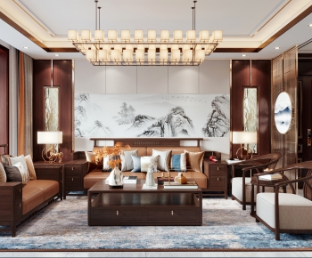 New Chinese Style A Living Room-ID:695389999