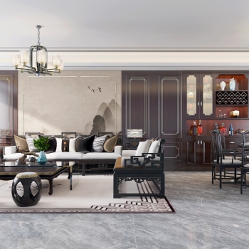 New Chinese Style A Living Room-ID:592082985