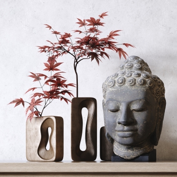 新中式佛头雕塑植物盆栽摆设组合-ID:672234067