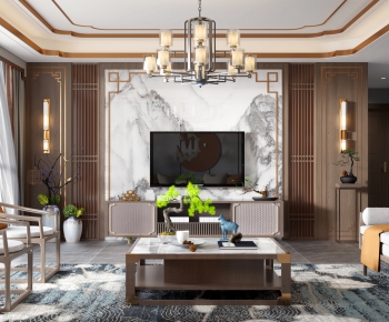 New Chinese Style A Living Room-ID:706177959