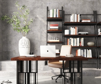 Industrial Style Computer Desk And Chair-ID:795061114