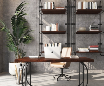 Industrial Style Computer Desk And Chair-ID:218570955