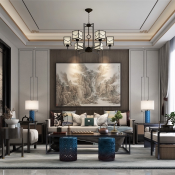 New Chinese Style A Living Room-ID:982379913