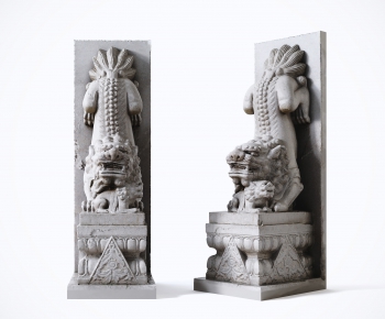 新中式石狮子雕塑-ID:410972122