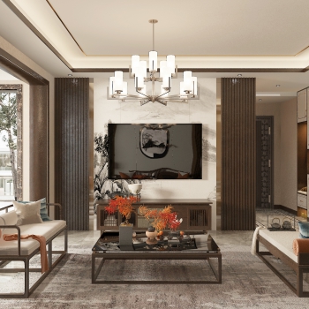 New Chinese Style A Living Room-ID:618579426