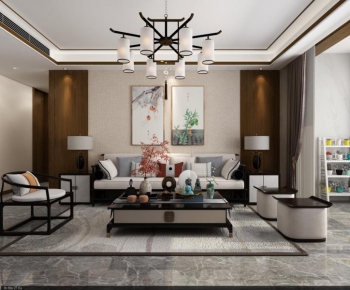 New Chinese Style A Living Room-ID:699157952