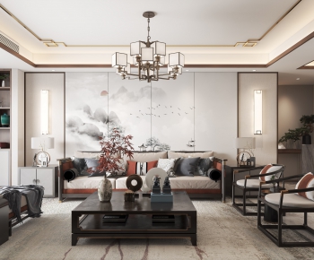 New Chinese Style A Living Room-ID:501766921