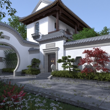 中式庭院建筑景观-ID:921807054