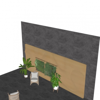 现代户外植物墙木质藤椅组合-ID:639799124