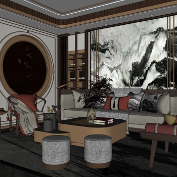 New Chinese Style A Living Room-ID:420069718