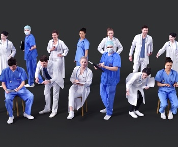 现代医院人物组合3D模型