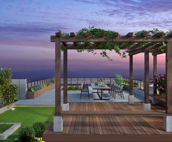 现代露台屋顶花园，庭院，葡萄架3D模型